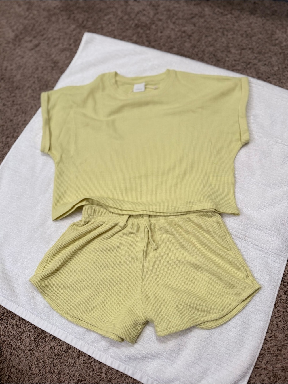 Zara Lemon-Green Waffle Knit Short Pajama Set